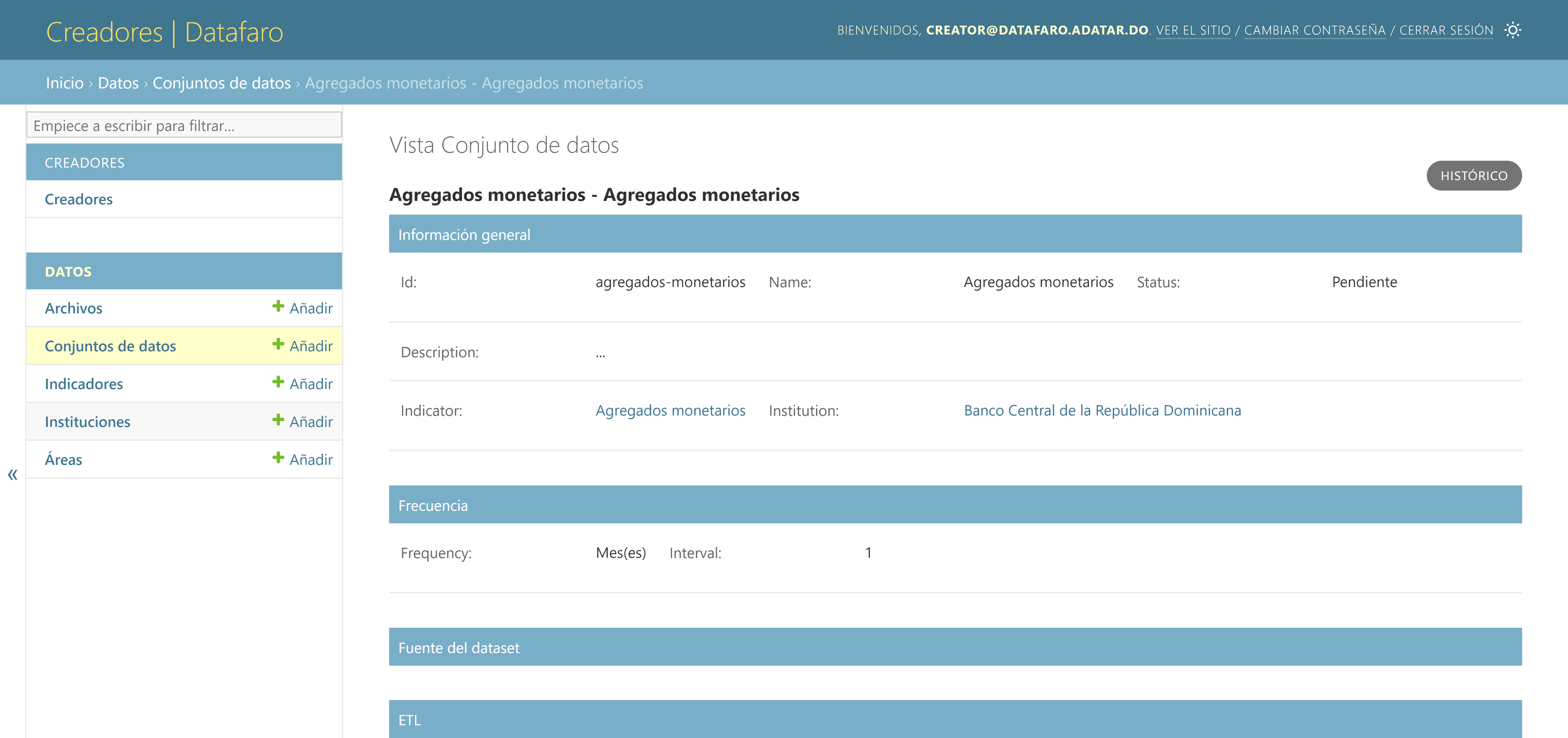 Página de detalles de conjunto de datos