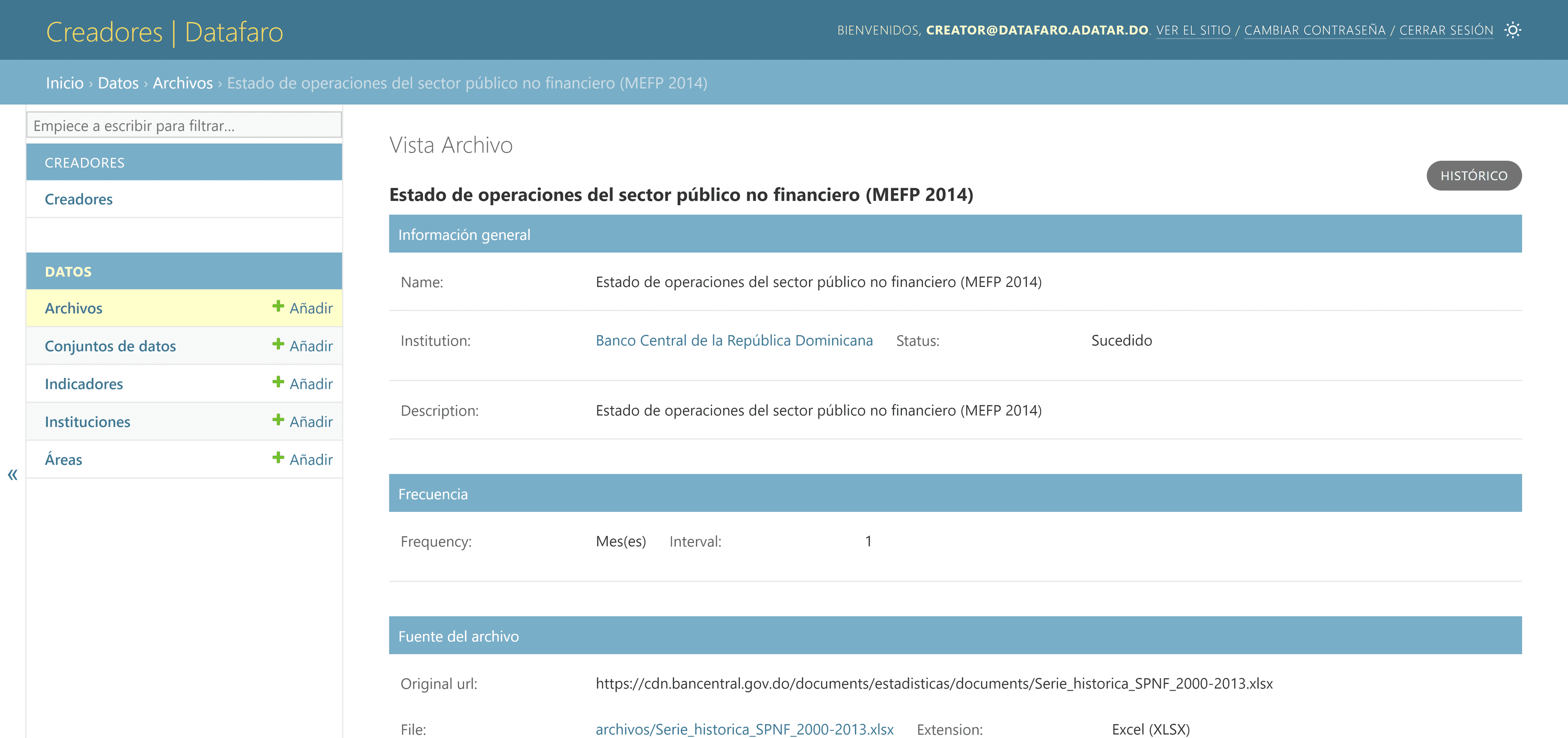 Página de detalles de archivo